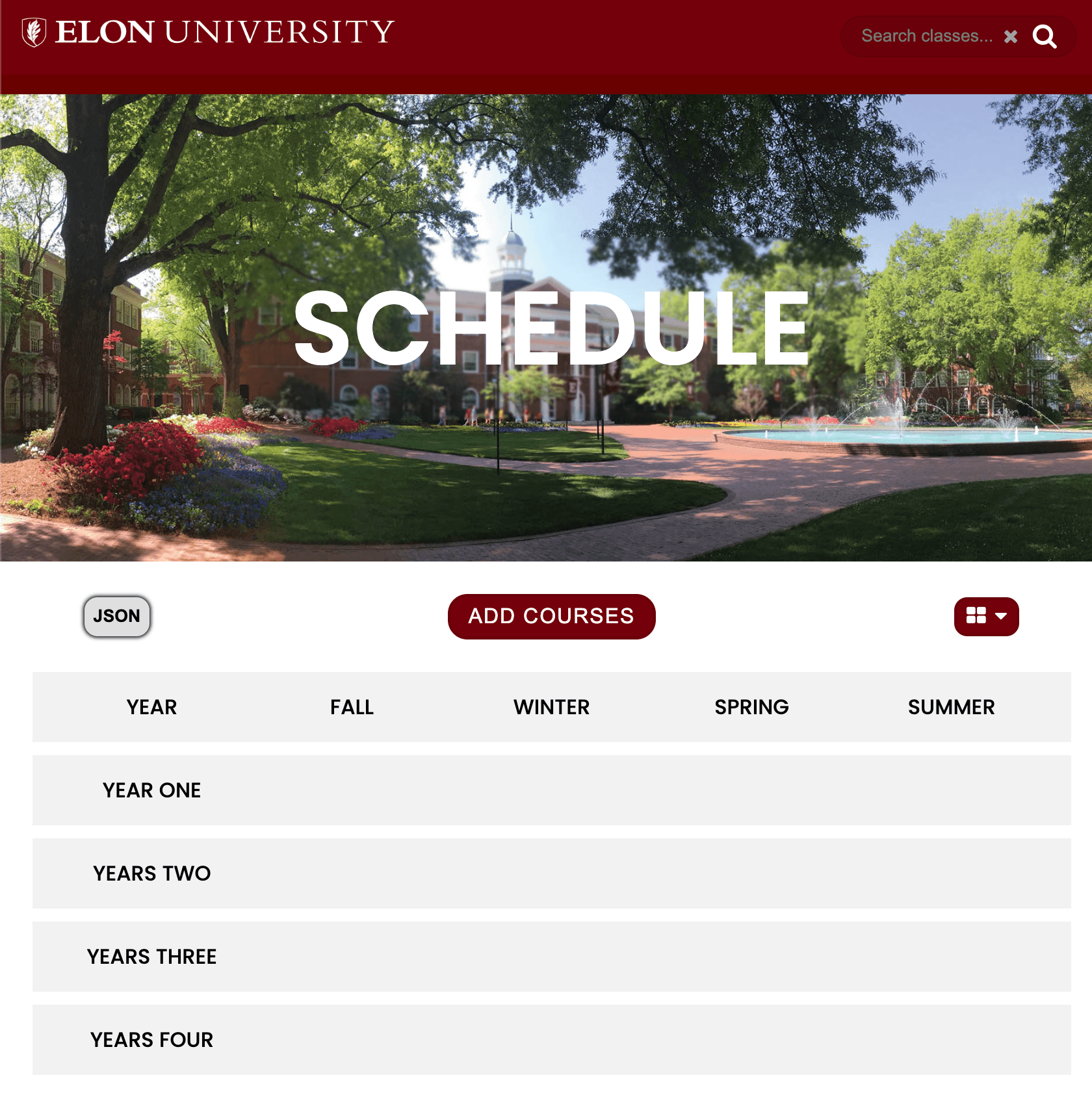 Elon Graduation Planning App homepage